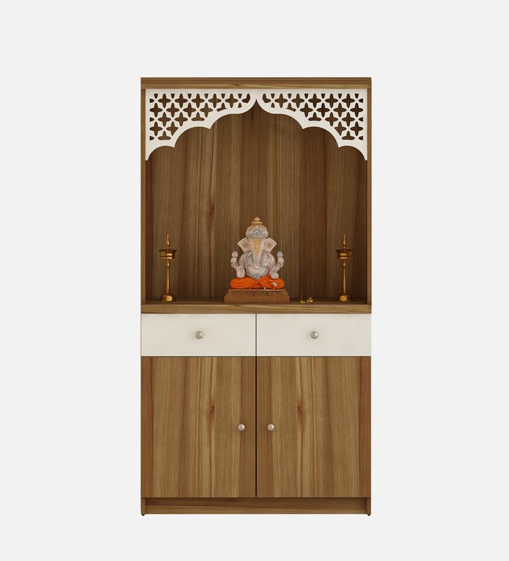 Stylish White Arch Design Wooden Floor Temple with Drawer & Storage Cabinet for Home & Office Space