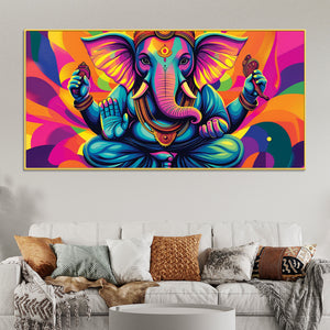 Psychedelic Lord Ganesha Colorful Abstract Canvas Wall Painting for Home & Office Decor – Modern Devotional Wall Art