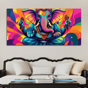 Psychedelic Lord Ganesha Colorful Abstract Canvas Wall Painting for Home & Office Decor – Modern Devotional Wall Art