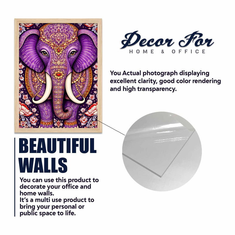 Purple Elephant & Peacock Floral Art Wall Frame Set of Four