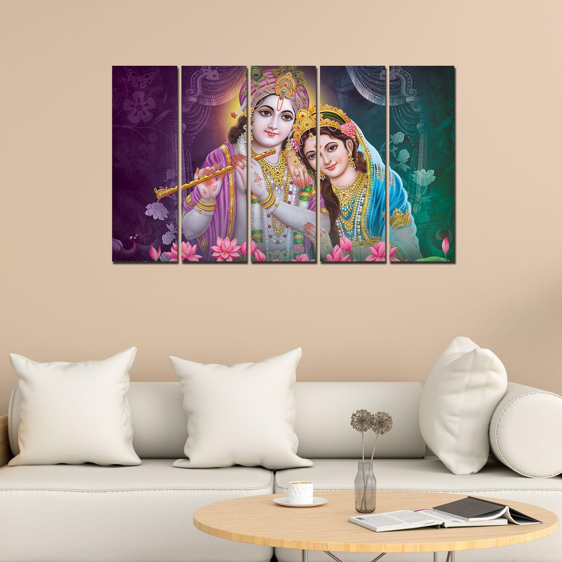 Radha Krishna Canvas Religious Wall Painting Set of 5