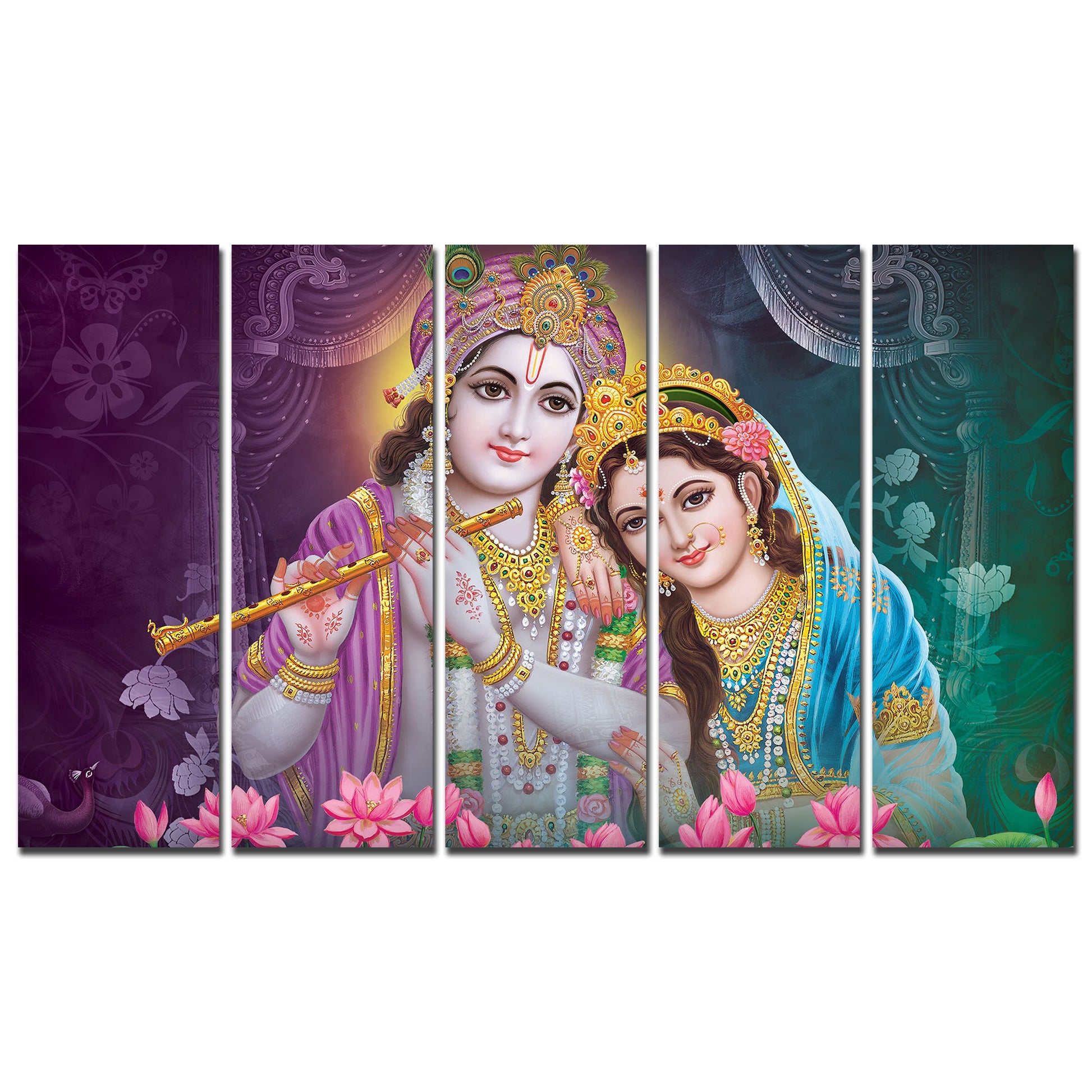 Radha Krishna Canvas Religious Wall Painting Set of 5