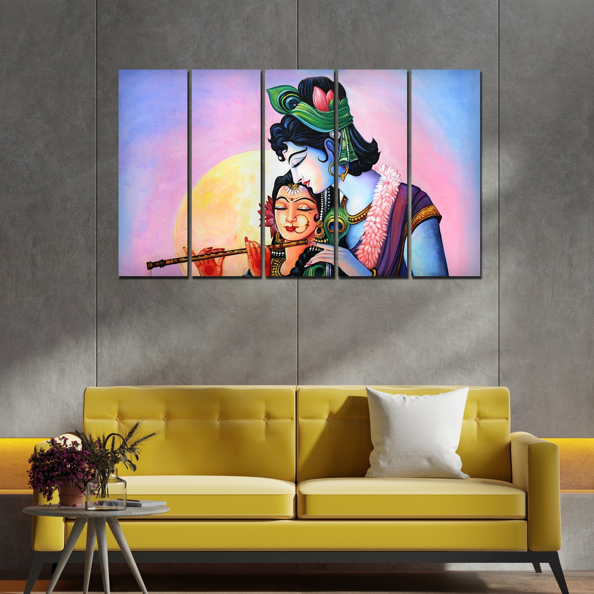 Radha Krishna Canvas Wall Painting 5 Panels Set