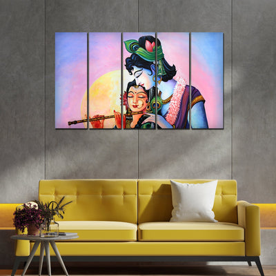 Radha Krishna Canvas Wall Painting 5 Panels Set