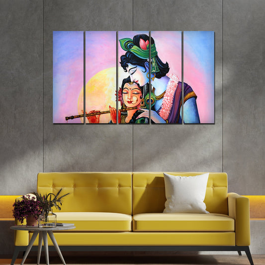 Radha Krishna Canvas Wall Painting 5 Panels Set