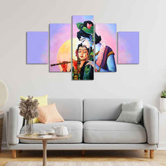 Radha Krishna Canvas Wall Painting Set of Five Panels