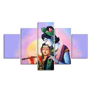 Radha Krishna Canvas Wall Painting Set of Five Panels