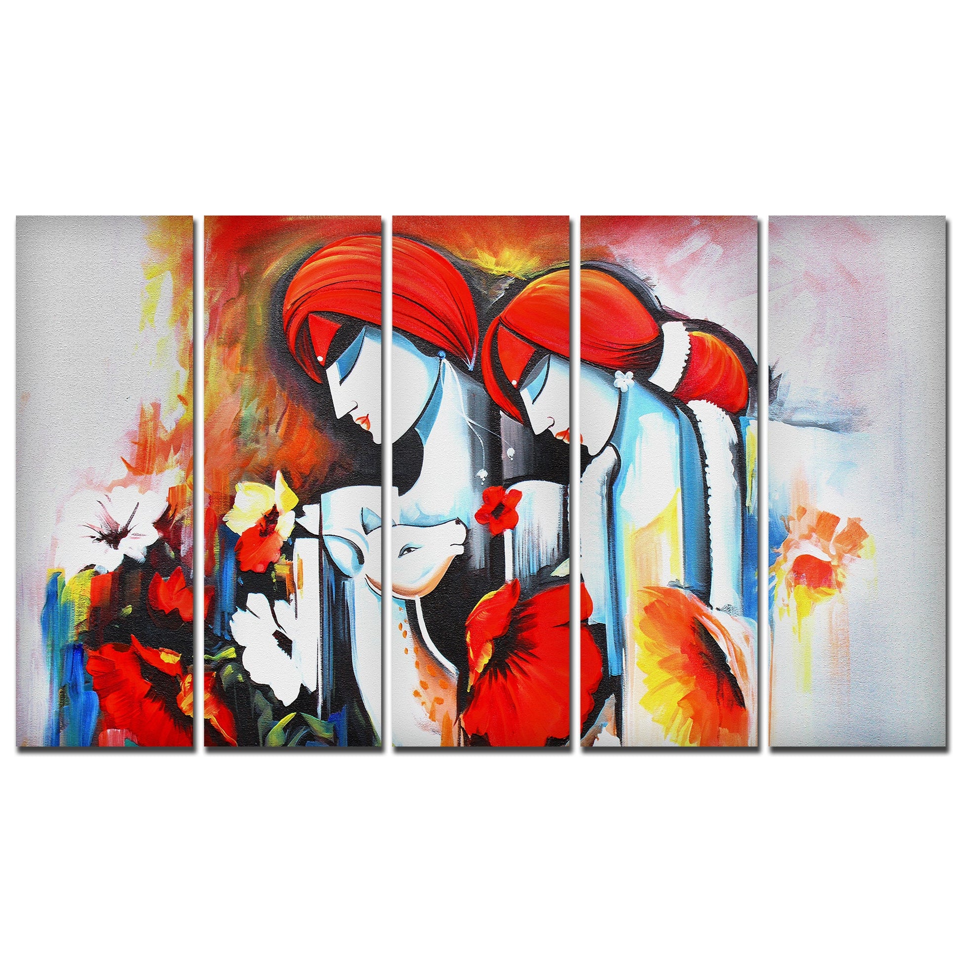 Radha Krishna Wall Painting Canvas 5 Panels