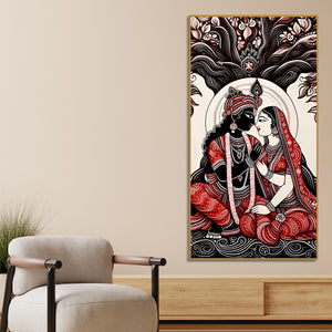 Radha Krishna Canvas Wall Painting | Spiritual Hindu Wall Art for Living Room & Bedroom Décor