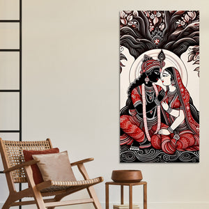 Radha Krishna Canvas Wall Painting | Spiritual Hindu Wall Art for Living Room & Bedroom Décor