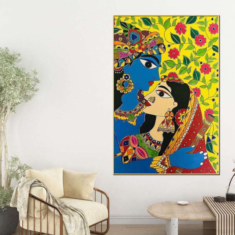 radha-krishna-colorful-madhubani-canvas-painting