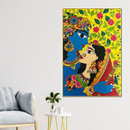 Radha Krishna Colorful Madhubani Canvas Painting