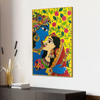 Radha Krishna Colorful Madhubani Canvas Painting