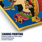 Radha Krishna Colorful Madhubani Canvas Painting