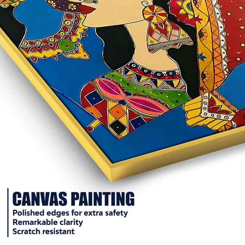 Radha Krishna Colorful Madhubani Canvas Painting