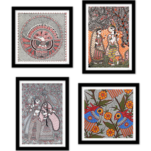 Radha Krishna Decorative Madhubani Wall Frame Set of Four