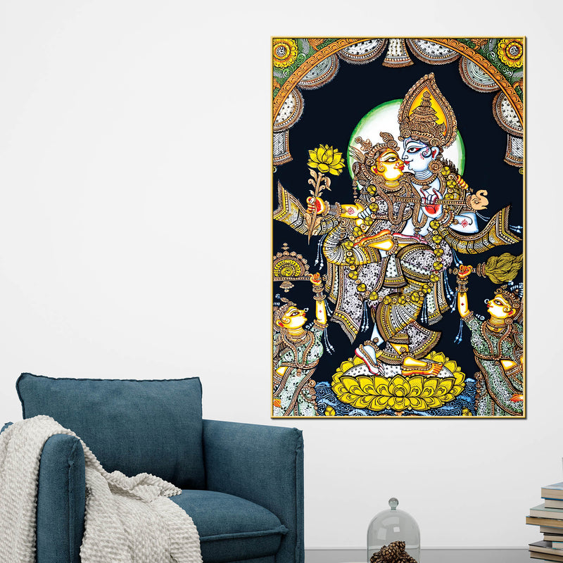 Radha Krishna Devotional Canvas Painting | Indian Religious Wall Art