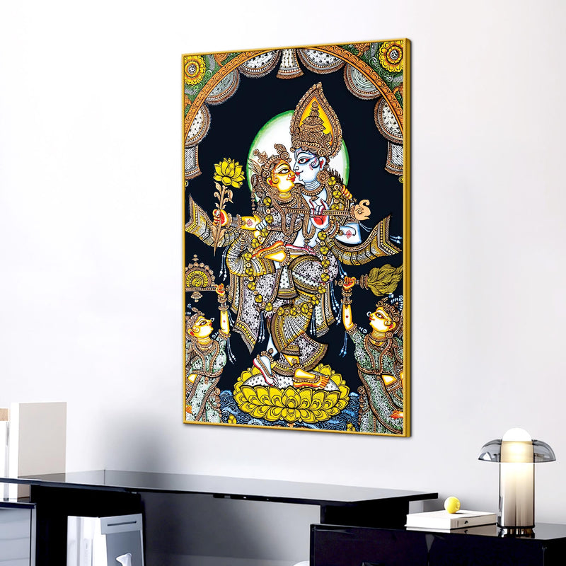 Radha Krishna Devotional Canvas Painting | Indian Religious Wall Art
