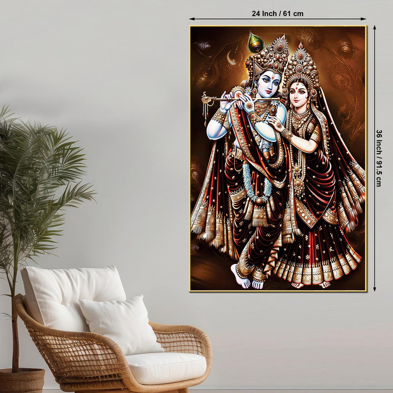Radha Krishna Devotional Painting | Hindu Religious Décor