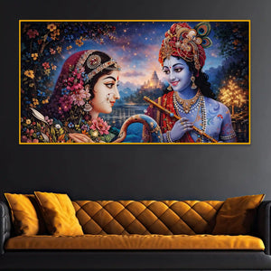 Radha Krishna Divine Crystal Glass Painting for Living Room