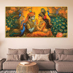 Radha Krishna Divine Peacock Theme Painting