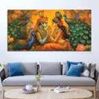 Radha Krishna Divine Peacock Theme Painting