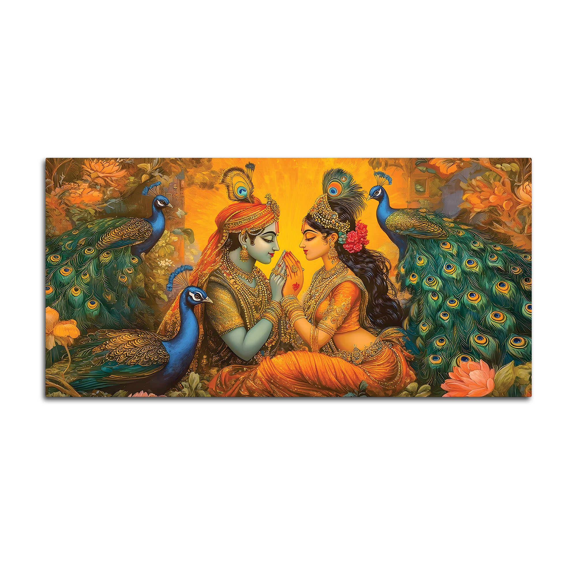 Radha Krishna Divine Peacock Theme Painting