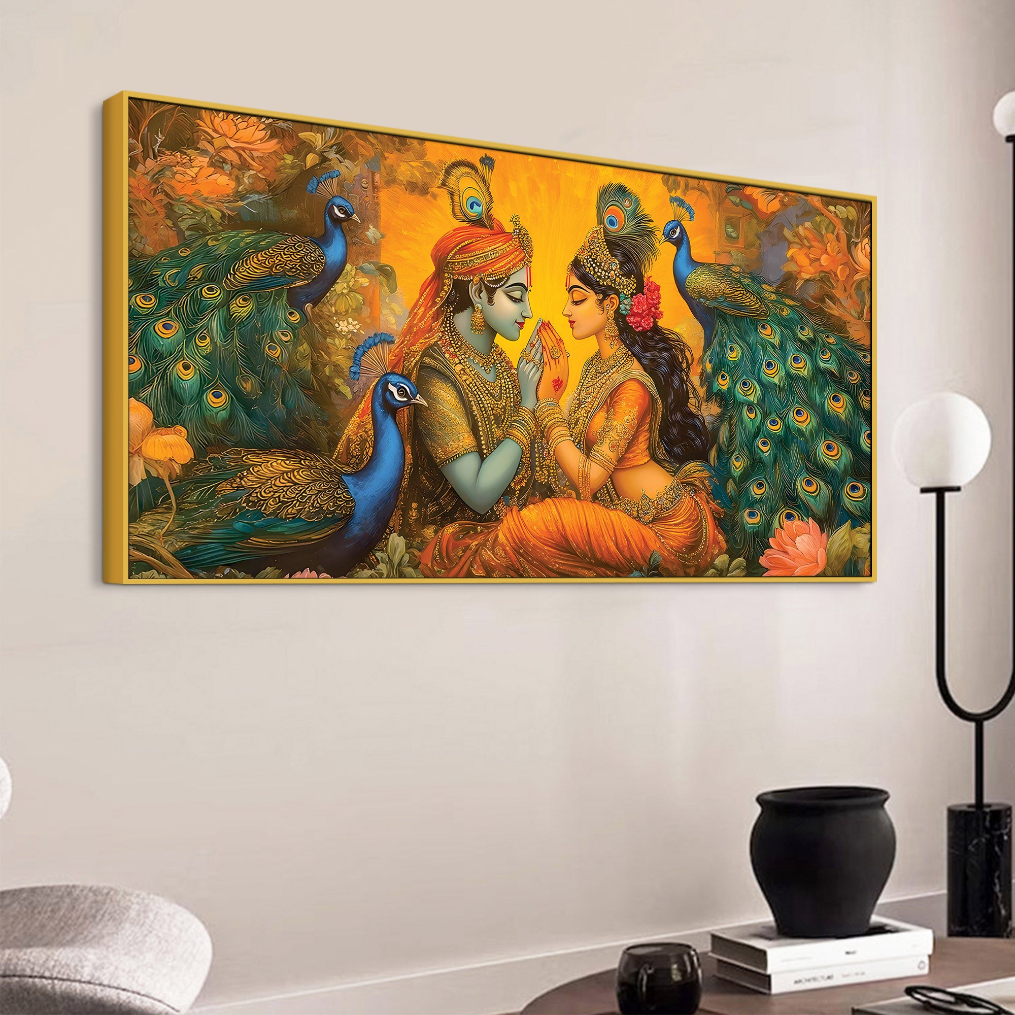 Radha Krishna Divine Peacock Theme Painting