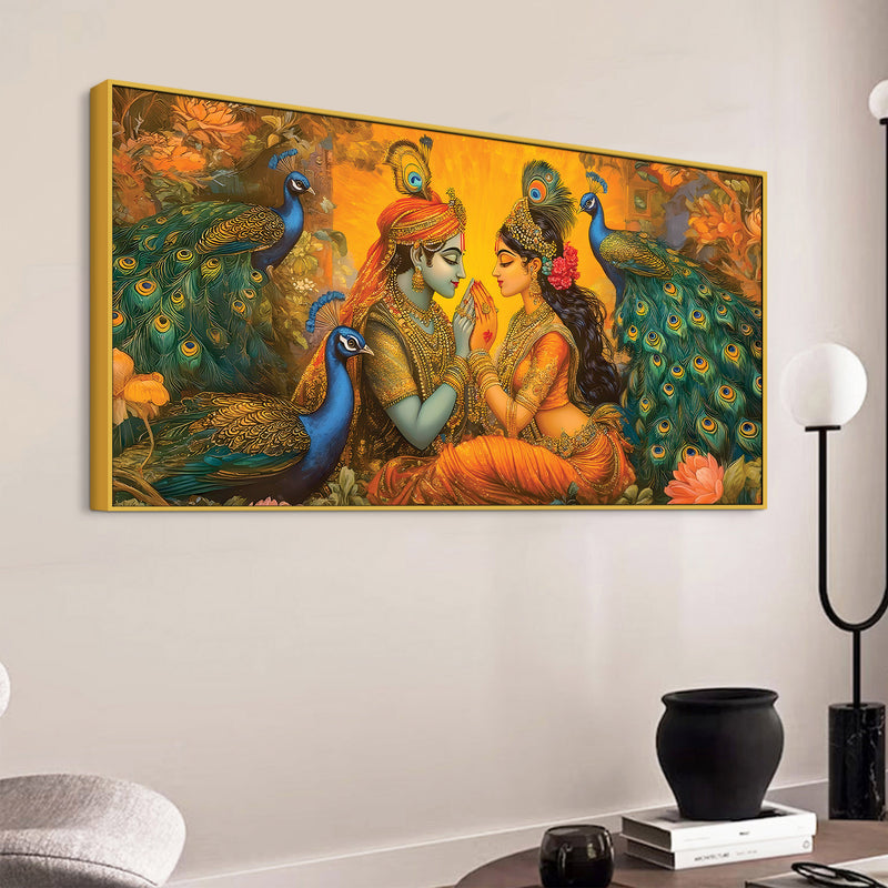 Radha Krishna Divine Peacock Theme Painting