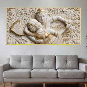 Radha Krishna Eternal Embrace 3D Canvas Wall Painting