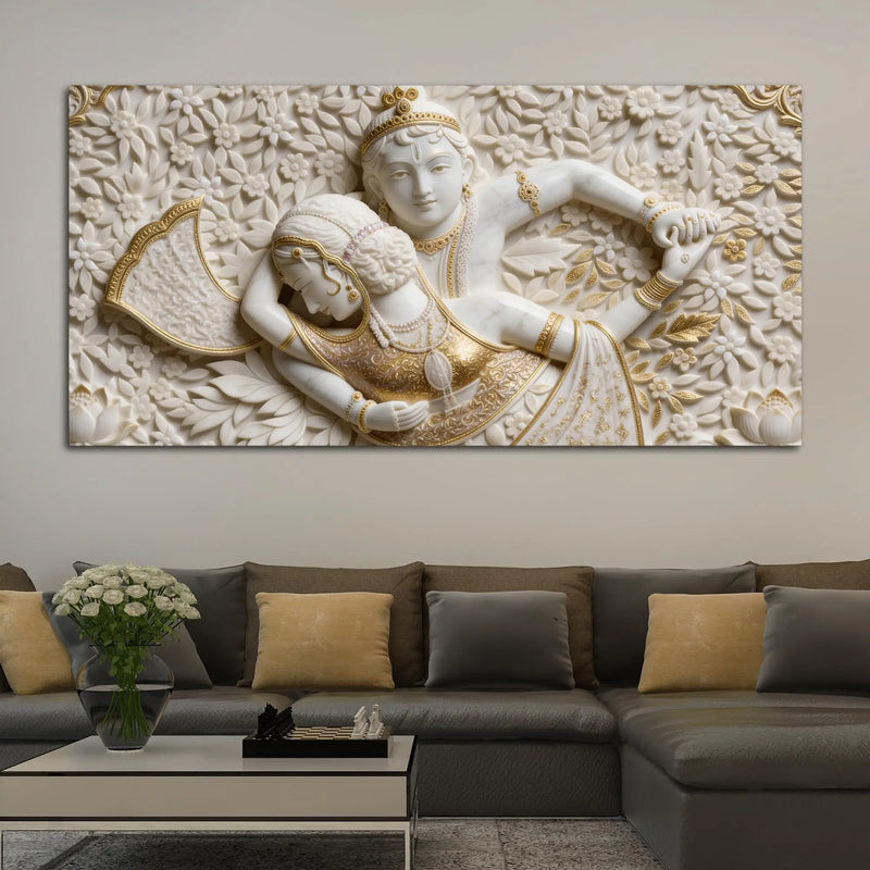 Radha Krishna Eternal Embrace 3D Canvas Wall Painting