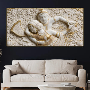Radha Krishna Eternal Embrace 3D Canvas Wall Painting