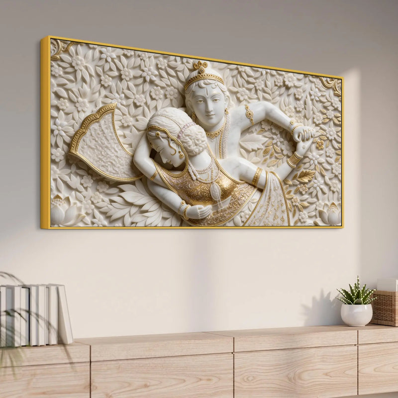 Radha Krishna Eternal Embrace 3D Canvas Wall Painting