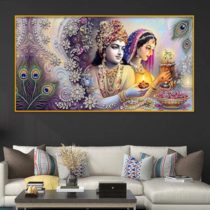 Radha Krishna Festive Premium Wall Art Crystal Glass Painting