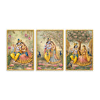 Radha Krishna Floral Canvas Wall Painting Set of Three