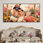 Radha Krishna Floral Garden Premium Wall Painting
