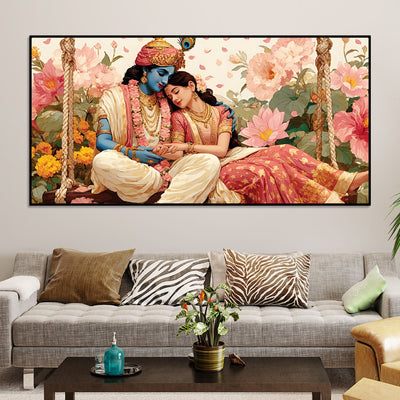 Radha Krishna Floral Garden Premium Wall Painting