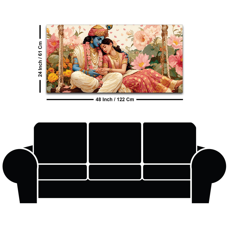 Radha Krishna Floral Garden Premium Wall Painting