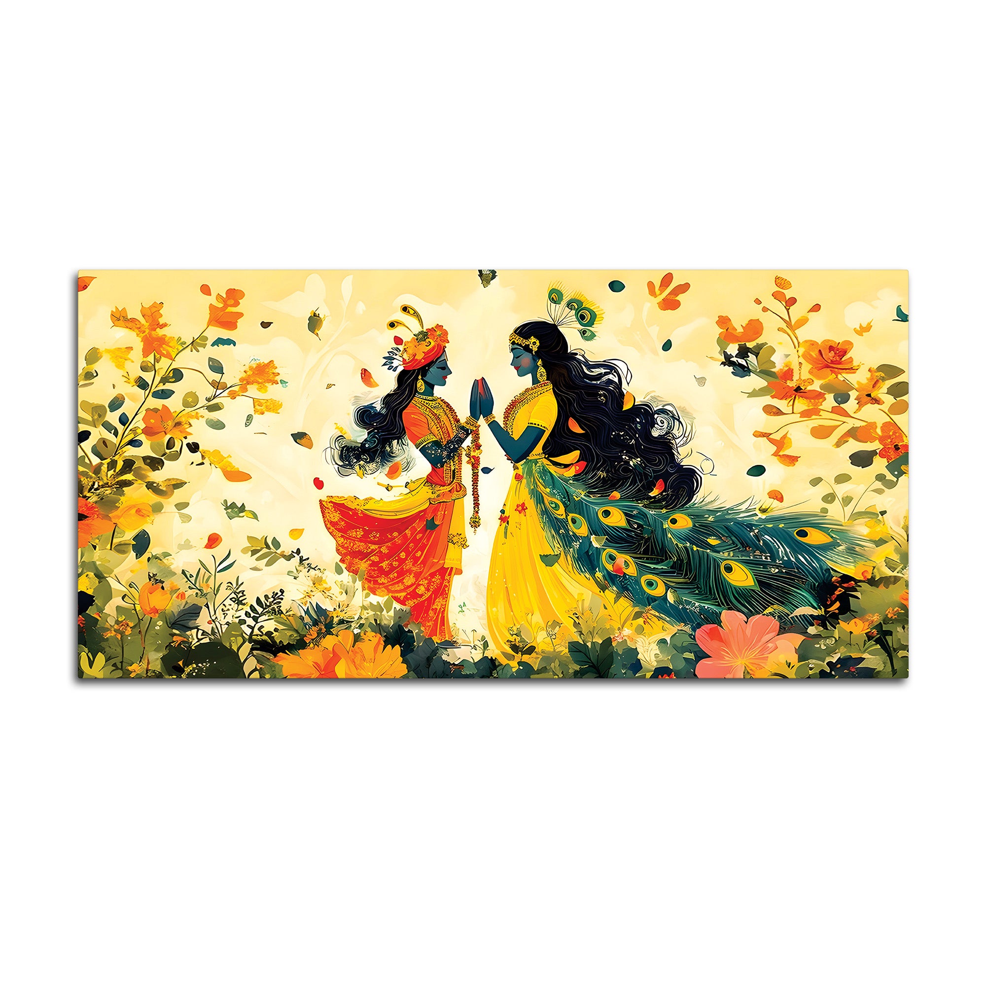 Radha Krishna Floral Spiritual Canvas Wall Painting for Home Decor