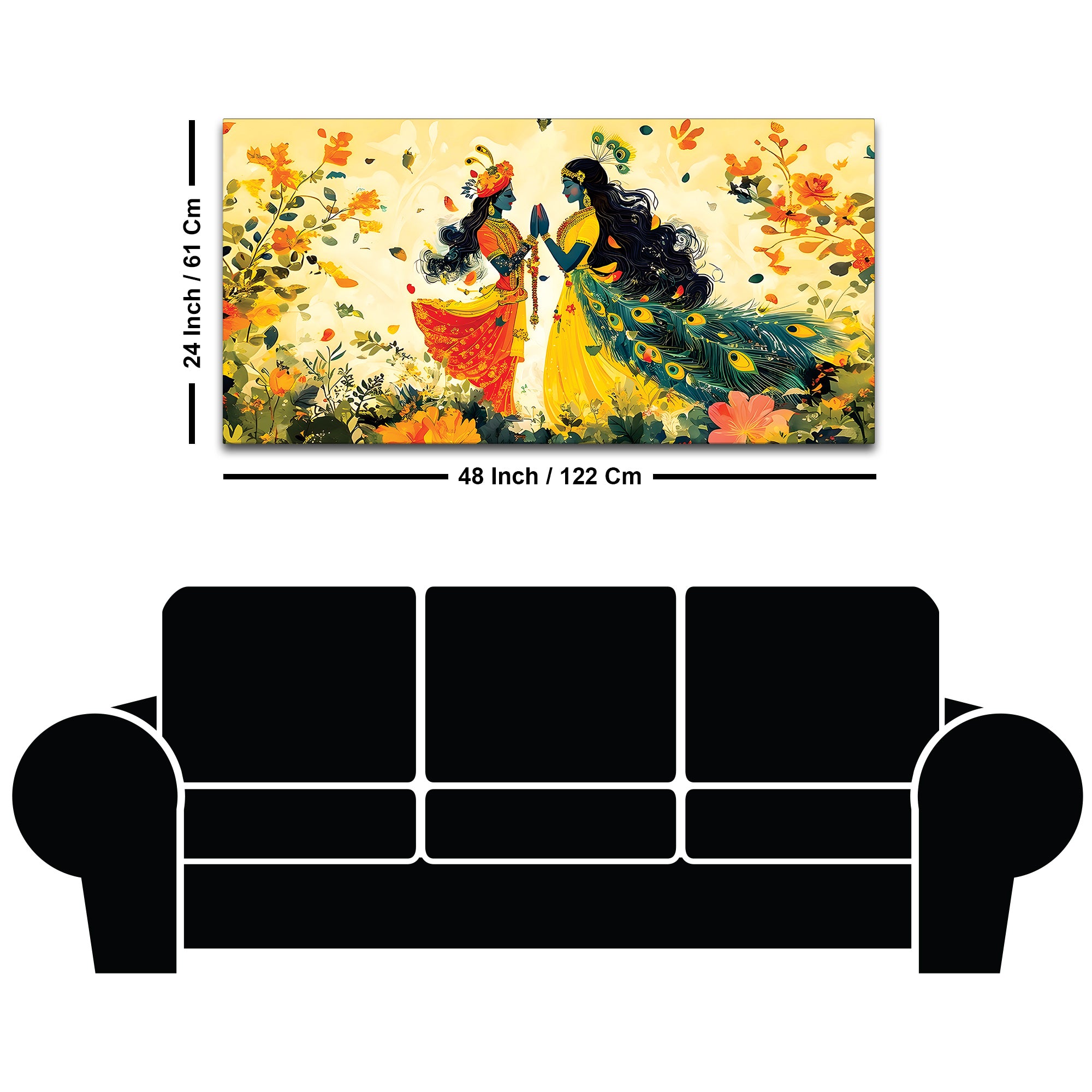 Radha Krishna Floral Spiritual Canvas Wall Painting for Home Decor