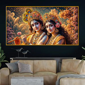 Radha Krishna Floral Theme Crystal Glass Painting