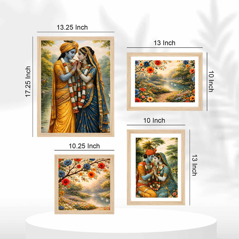 Radha Krishna Garden Theme Wall Frame Set of Four