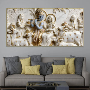 Radha Krishna Gokul Leela 3D Canvas Wall Painting