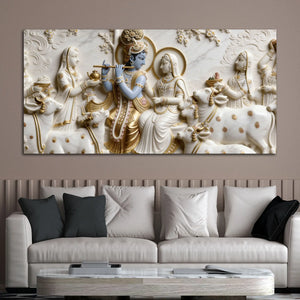 Radha Krishna Gokul Leela 3D Canvas Wall Painting