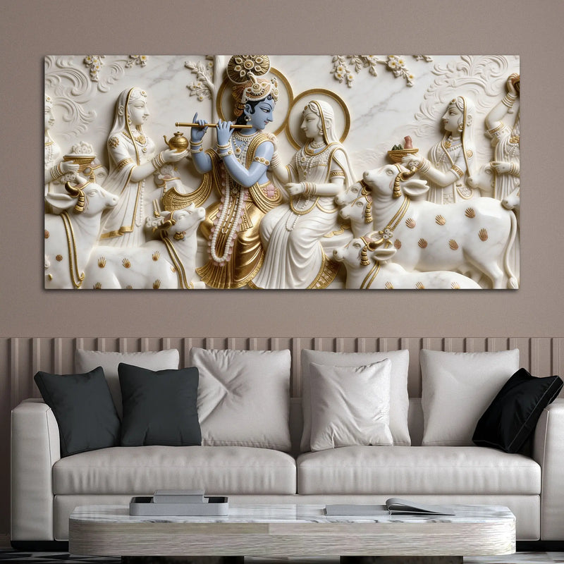 Radha Krishna Gokul Leela 3D Canvas Wall Painting