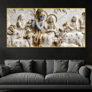 Radha Krishna Gokul Leela 3D Canvas Wall Painting