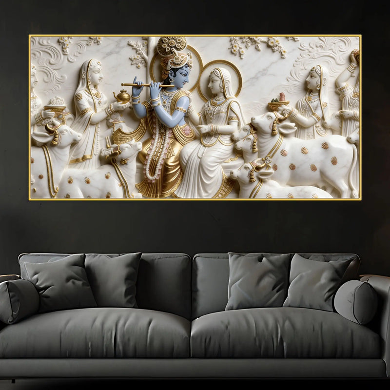 Radha Krishna Gokul Leela 3D Canvas Wall Painting