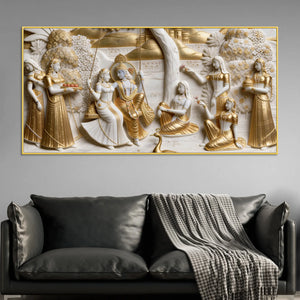 Radha Krishna Jhulan Utsav 3D Canvas Wall Painting