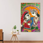 Radha Krishna Love Madhubani Style Canvas Wall Painting