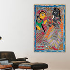 Radha Krishna Madhubani Canvas Wall Painting for Spiritual Home Décor